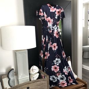 Vintage Style Brand New Short Sleeve Long Navy Dress Evening Gown